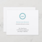 ティール(緑がかった色)の青いイニシャルの結婚披露宴のエンクロージャ エンクロージャーカード (正面/裏面)