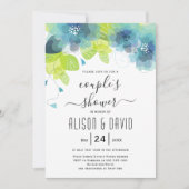 ティール（緑がかった色）の青いエーテル結婚の花のカップルのシャワー 招待状 (正面)
