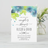 ティール（緑がかった色）の青いエーテル結婚の花のカップルのシャワー 招待状 (スタンド正面)