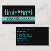 ティール(緑がかった色)の青いグリッターのバーテンダーは名刺を飲みます 名刺 (正面/裏面)