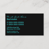 ティール(緑がかった色)の青いグリッターのバーテンダーは名刺を飲みます 名刺 (裏面)