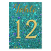 ティール(緑がかった色)の青いグリッター テーブルナンバー (正面)