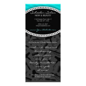 ティール（緑がかった色）の青いサロンのクーポン ラックカード (裏面)