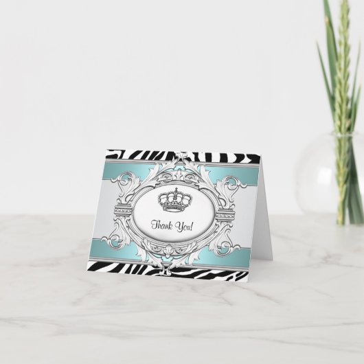 ティール（緑がかった色）の青いシマウマのプリンセスのサンキューカード サンキューカード (正面)