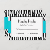 ティール（緑がかった色）の青いシマウマのモダンRSVP 出欠カード (正面/裏面)