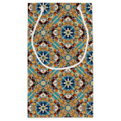 ティール（緑がかった色）の青いタラベラのタイルヴィンテージメキシ結婚コの スモールペーパーバッグ (裏面)