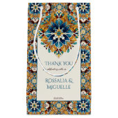 ティール（緑がかった色）の青いタラベラのタイルヴィンテージメキシ結婚コの スモールペーパーバッグ (正面)