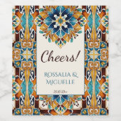 ティール（緑がかった色）の青いタラベラのタイルヴィンテージメキシ結婚コの ワインラベル (シングルラベル)