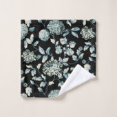 ティール（緑がかった色）の青いタンジーのモダンなヴィンテージの花のToileの黒 バスタオルセット (ウォッシュタオル)