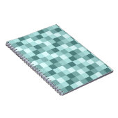 ティール(緑がかった色)の青いモノクロチェック模様のパターン ノートブック (右側)