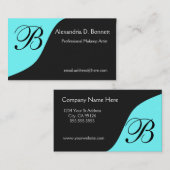 ティール（緑がかった色）の青いモノグラムの名刺 名刺 (正面/裏面)