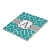 ティール(緑がかった色)の青いモノグラムの手紙クローバー タイル (側面)