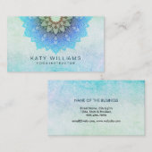 ティール(緑がかった色)の青いヨガのインストラクターのはすの花の水彩画 名刺 (正面/裏面)