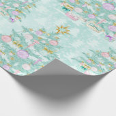 ティール(緑がかった色)の青いラベンダーのクリスマスツリーのラッピングペーパー ラッピングペーパー (角)