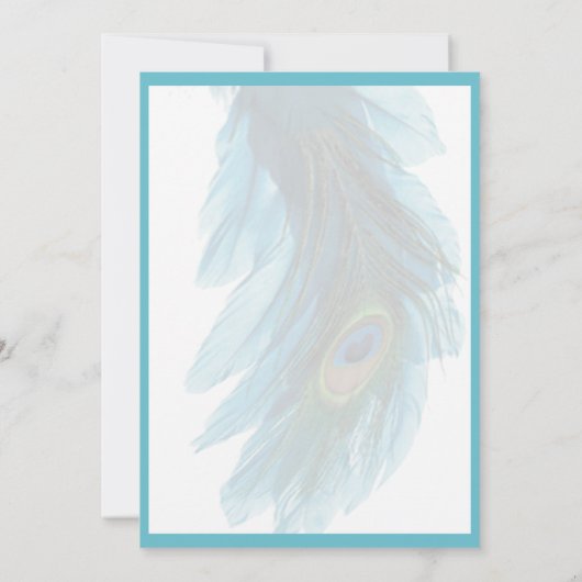 ティール(緑がかった色)の青い孔雀の羽毛の結婚式招待状 招待状 (裏面)