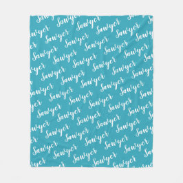 ティール（緑がかった色）の青い書パーソナライズされた道の繰り返し名 フリースブランケット