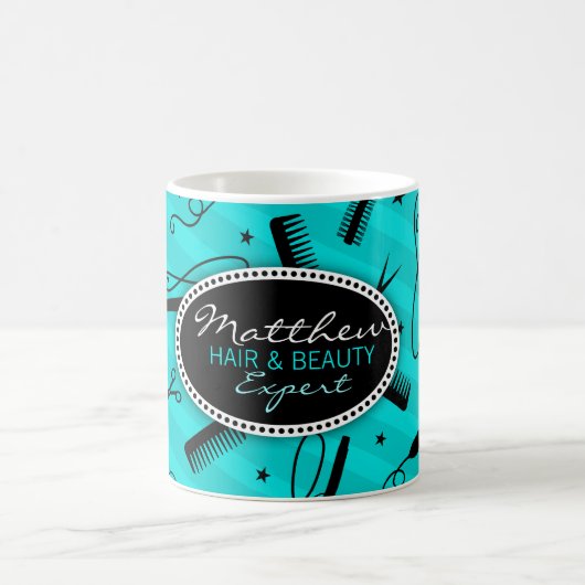 ティール（緑がかった色）の青い毛及び美しい コーヒーマグカップ (中央)