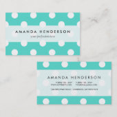 ティール(緑がかった色)の青い水玉模様パターン 名刺 (正面/裏面)