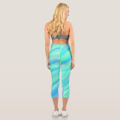 ティール（緑がかった色）の青い緑の水色の線あなたのモノグラムを追加 カプリレギンス (裏面)