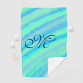 ティール（緑がかった色）の青い緑の水色の線あなたのモノグラムを追加 ゴルフタオル (インサイチュ)