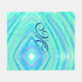 ティール(緑がかった色)の青い緑の水色の線あなたのモノグラムを追加 フリースブランケット (正面(横))