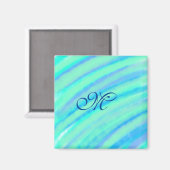 ティール（緑がかった色）の青い緑の水色の線あなたのモノグラムを追加 マグネット (正面/裏面)
