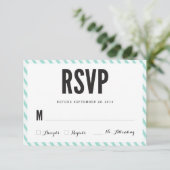 ティール（緑がかった色）の青い縞RSVPの応答カード 出欠カード (スタンド正面)