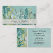 ティール（緑がかった色）の青い花によって押される空想 名刺 (正面/裏面)