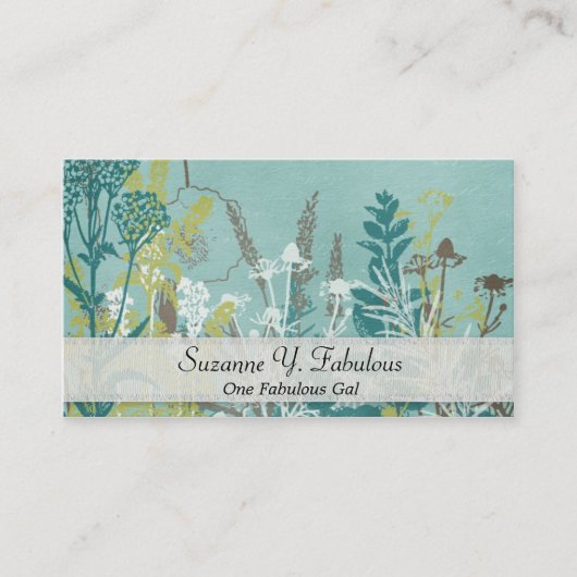 ティール（緑がかった色）の青い花によって押される空想 名刺 (正面)