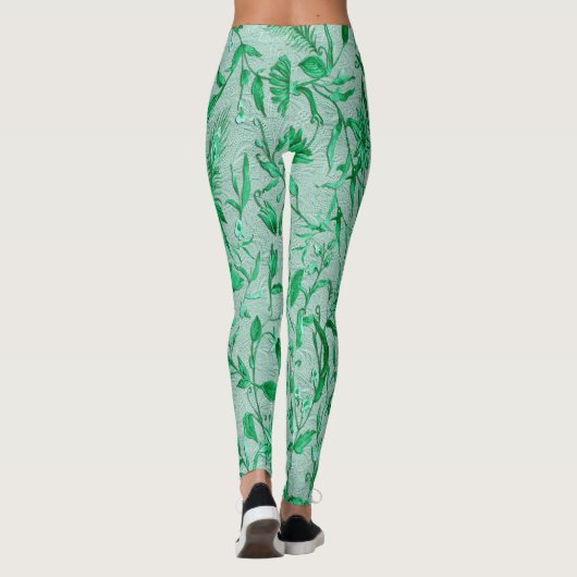 ティール(緑がかった色)の青い花の彫刻のテクスチャの背景 レギンス (裏面)
