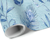 ティール(緑がかった色)の青い花の彫刻のテクスチャの裏地 ラッピングペーパー (ロールコーナー)