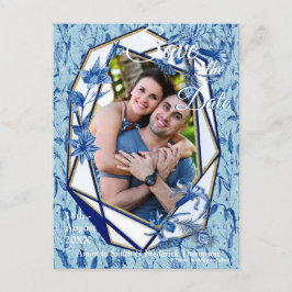 ティール（緑がかった色）の青い花の彫刻テクスチャード裏当て 案内ポストカード