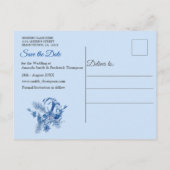 ティール(緑がかった色)の青い花の彫刻テクスチャード裏当て 案内ポストカード (裏面)