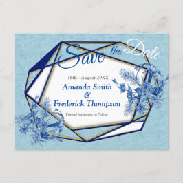 ティール（緑がかった色）の青い花の彫刻テクスチャード裏当て 案内ポストカード