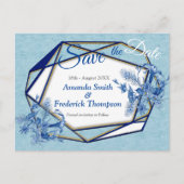 ティール(緑がかった色)の青い花の彫刻テクスチャード裏当て 案内ポストカード (正面)