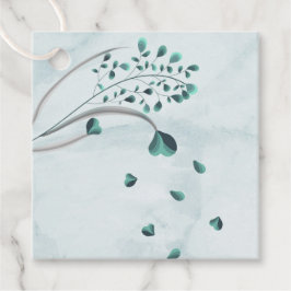 ティール（緑がかった色）の青い葉メッセージカード フェイバータグ