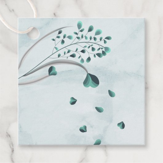 ティール（緑がかった色）の青い葉メッセージカード フェイバータグ (正面)