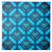 ティール(緑がかった色)の青い金属の花と玉模様 タイル (正面)