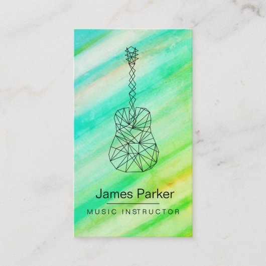 ティール(緑がかった色)の青い音楽の先生のギターのミニマリストのミュージシャン 名刺 (正面)