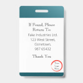 ティール（緑がかった色）の青いIDカードをフェード(縦/ポートレート) バッジ (裏面)