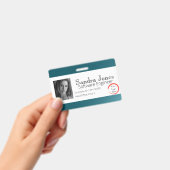 ティール（緑がかった色）の青いIDカード（横）をフェード バッジ (手持ち)