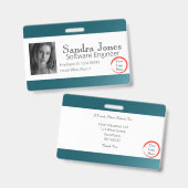 ティール（緑がかった色）の青いIDカード（横）をフェード バッジ (正面＆裏面)