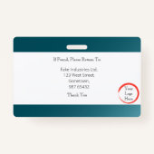 ティール（緑がかった色）の青いIDカード（横）をフェード バッジ (裏面)