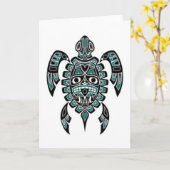 ティール(緑がかった色)の青および黒いHaidaの精神のウミガメ カード (黄色い花)