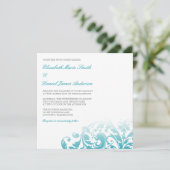 ティール(緑がかった色)の青くグラデーションな華麗さの渦巻の結婚式 招待状 (スタンド正面)