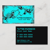 ティール（緑がかった色）の青くグランジなハートの入れ墨の名刺 名刺 (正面/裏面)