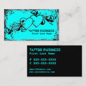 ティール（緑がかった色）の青くグランジなハートの入れ墨の名刺 名刺 (正面/裏面)