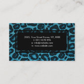 ティール（緑がかった色）の青くフェイクな革のヒョウのジャガーのプリント 名刺 (裏面)