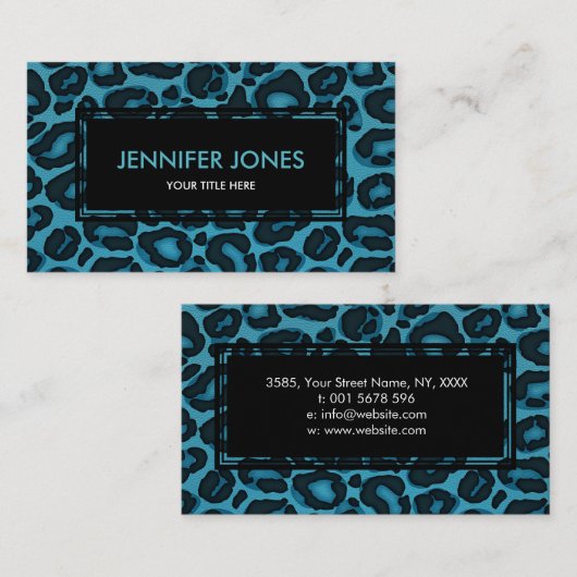 ティール(緑がかった色)の青くフェイクな革のヒョウのジャガーのプリント 名刺 (正面/裏面)