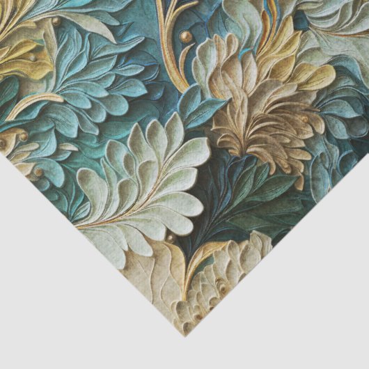 ティール(緑がかった色)の青と白のテクスチャ付き花の切り離し 薄葉紙 (詳細)